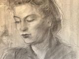 drawing of a woman with her eyes closed and her eyes closed
