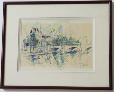 peinture d'un pont au-dessus d'une étendue d'eau