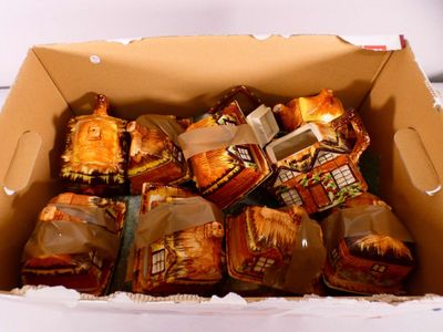 a cardboard box filled with a variety of food items