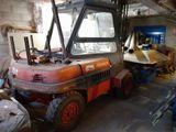 an image of a construction vehicle in a garage