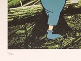 a picture of a cartoon character standing in the woods