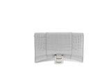 grey croc embossed leather wallet with metal clasp