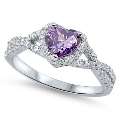 924 / Bague Femme Amethyste Oxy - Cœur en argent sterl…