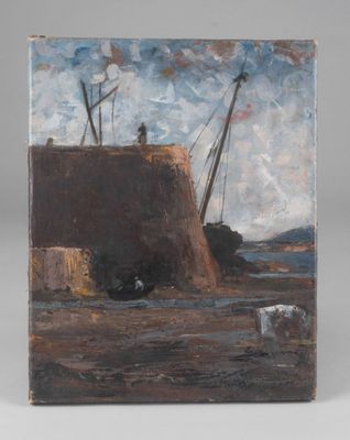 une image d'une peinture représentant un bateau dans l'eau