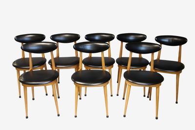 set of six chairs with black leather seats, 1960s