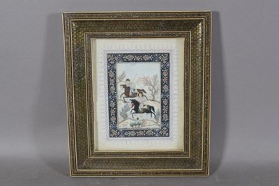 an image of a picture of a horse and rider on a snowy day