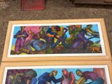 painting of a group of people working on a painting on a table