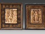 paire de plaques en ivoire sculpté représentant la nativité de jésus et de marie