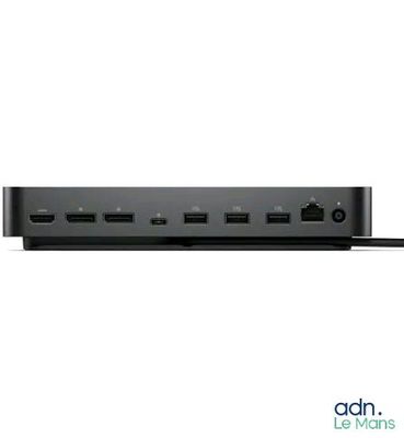 an image of a black computer with four ports connected to it