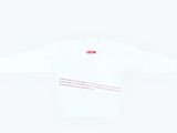 a white shirt with a red box logo on the chest