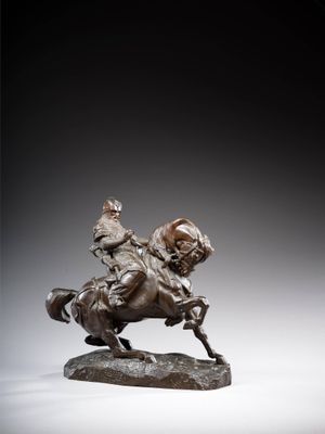 an image of a bronze statue of a man on a horse