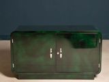 an image of a green cabinet sitting on top of a wooden floor