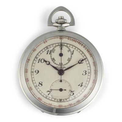 a close up of a silver pocket watch on a white background