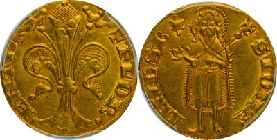 a gold coin with an image of a woman and a bird on it