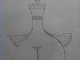 a drawing of a woman in a dress on a piece of paper