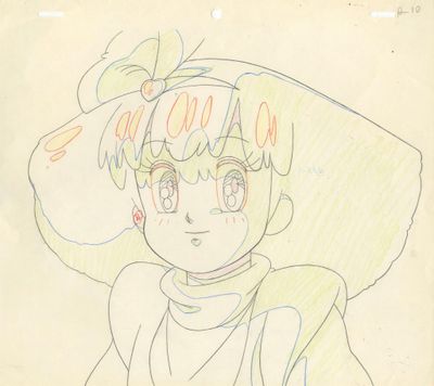 un dessin d'une femme avec un chapeau sur la tête