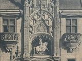 drawing of a large building with a clock on the front of it