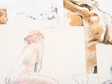 a drawing of a woman sitting on a chair
