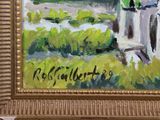 a painting of a man riding a horse in a field