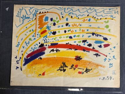 dessin représentant un tableau orné de notes de musique, dans un cadre noir
