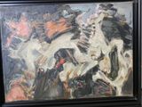 a picture of a painting of a skeleton in a black frame