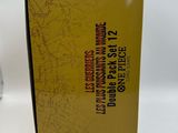 a yellow box with a map on it sitting on a table