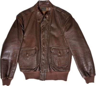the jacket is made of brown leather and has a zippered collar