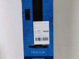 a blue box with a black and white logo on it