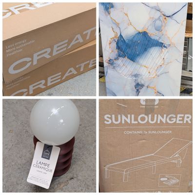plusieurs photos d'un carton de « sunloungerr » et d'un carton de « sunloungerr »