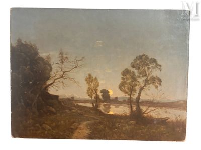 une image d'une peinture représentant un paysage avec des arbres et une rivière