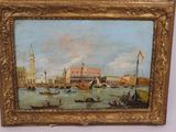 tableau représentant une vue de Venise avec des bateaux et des bâtiments en arrière-plan