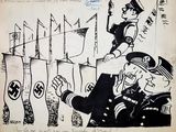 drawing of a cartoon depicting a man and a woman in military uniforms