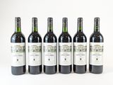 six bouteilles de vin sont alignées sur une surface blanche