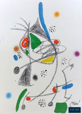 dessin représentant une peinture abstraite colorée sur une feuille blanche parsemée de points de couleur