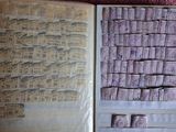 un livre ouvert, rempli de notes, posé sur une table