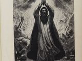an old black and white drawing of a man in a robe