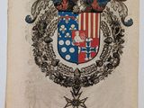 an old drawing of a coat of arms with a star on it