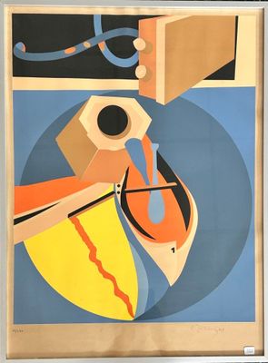 framed art print of a painting of a boat and a man in a hat