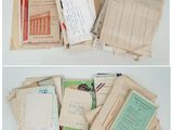 deux photos d'une pile de vieux papiers et d'une pile de vieux papiers