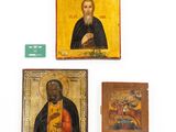 three religious paintings of saints and saints on a white background