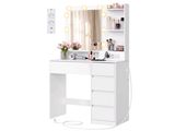 a picture of a vanity with a mirror and lights
