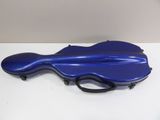 a blue violin case sitting on top of a white table