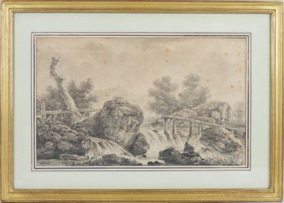 an image of a drawing of a bridge over a river