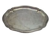 a silver tray with a handle on a white background