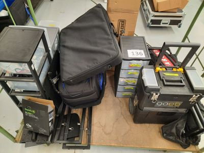 a pile of luggage sitting on top of a pallet