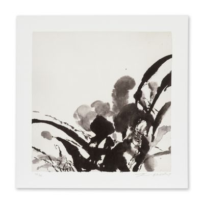 une peinture en noir et blanc représentant des fleurs sur fond blanc
