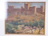 a picture of a painting of a castle on a hill