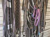 tout un tas de cordes de toutes sortes accrochées au mur