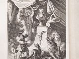 an old book with a picture of a woman surrounded by animals