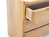 a wooden dresser with two drawers and a drawer underneath it
